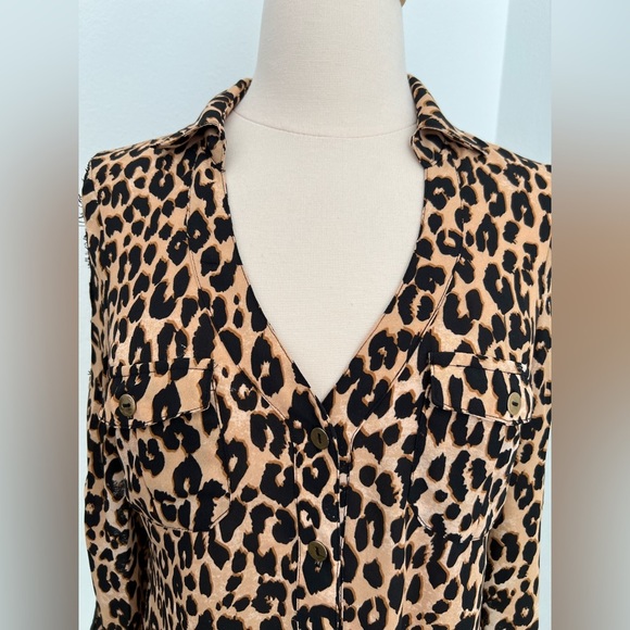 Guess Cheeta Print Long Sleeve Button Up Shirt - Picture 2 of 5